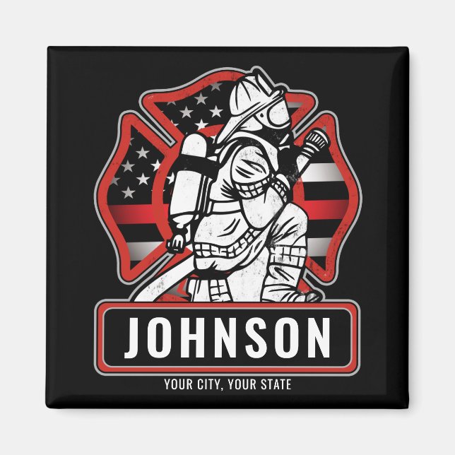 Personalized Firefighter Fire Dept Patriotic Flag  Magnet (Front)