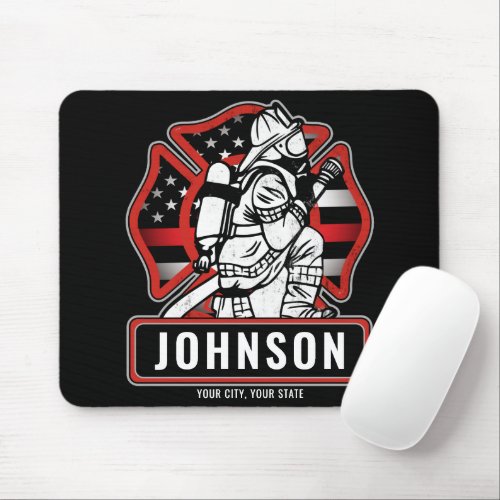 Personalized Firefighter Fire Dept Patriotic Flag Mouse Pad