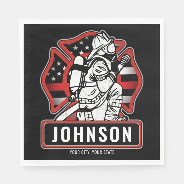 Personalized Firefighter Fire Dept Patriotic Flag Napkins (Front)