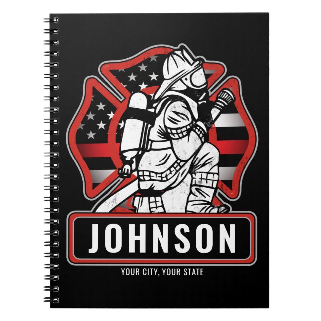 Personalized Firefighter Fire Dept Patriotic Flag Notebook (Front)