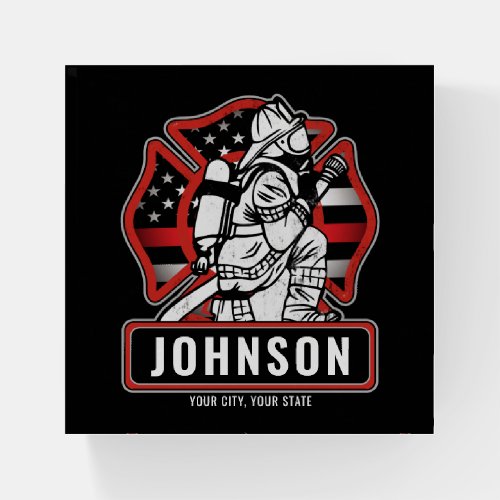 Personalized Firefighter Fire Dept Patriotic Flag Paperweight