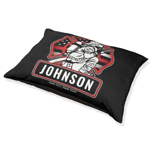 Personalized Firefighter Fire Dept Patriotic Flag  Pet Bed (Angled)