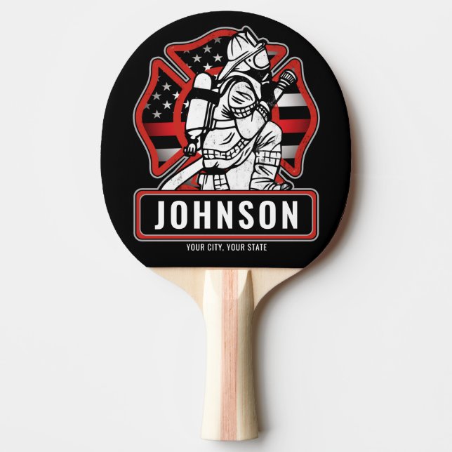 Personalized Firefighter Fire Dept Patriotic Flag Ping Pong Paddle (Front)
