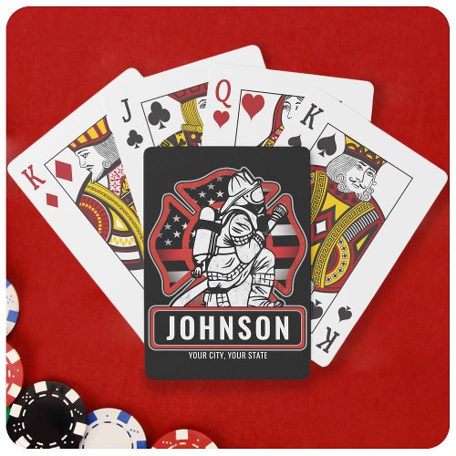 Personalized Firefighter Fire Dept Patriotic Flag  Playing Cards
