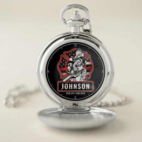 Personalized Firefighter Fire Dept Patriotic Flag Pocket Watch