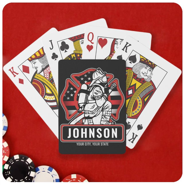 Personalized Firefighter Fire Dept Patriotic Flag  Poker Cards (Creator Uploaded)