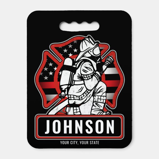 Personalized Firefighter Fire Dept Patriotic Flag Seat Cushion (Front Vertical)