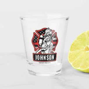 Personalized Firefighter Fire Dept Patriotic Flag Shot Glass