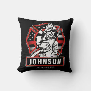 Personalized Firefighter Fire Dept Patriotic Flag Throw Pillow