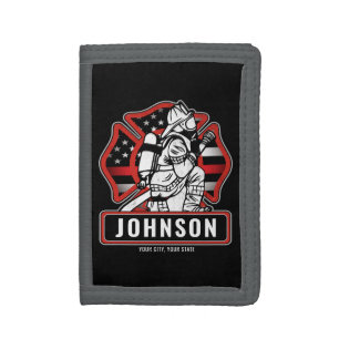 Personalized Firefighter Fire Dept Patriotic Flag Tri-fold Wallet