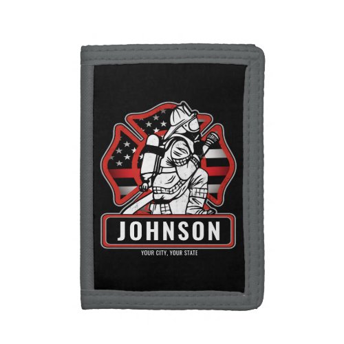 Personalized Firefighter Fire Dept Patriotic Flag Trifold Wallet
