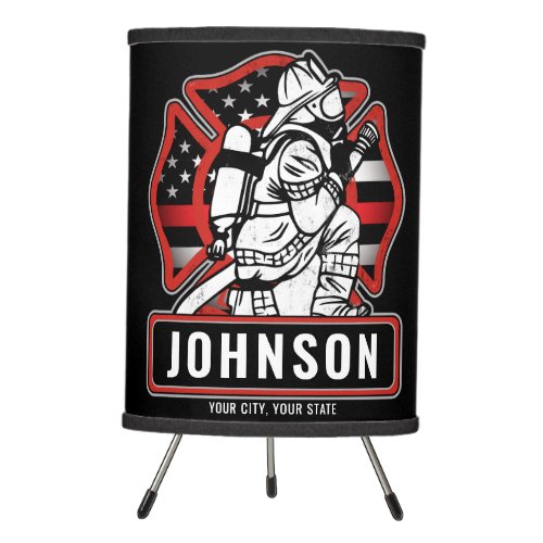 Personalized Firefighter Fire Dept Patriotic Flag Tripod Lamp