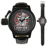 Personalized Firefighter Fire Dept Patriotic Flag  Watch<br><div class="desc">Personalized Firefighter Fire Department Patriotic USA Flag design - Emblem with Thin Red Line Design. Customize with your Name and Location.</div>
