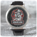 Personalized Firefighter Fire Dept Patriotic Flag  Watch<br><div class="desc">Personalized Firefighter Fire Department Patriotic USA Flag design - Emblem with Thin Red Line Design. Customize with your Name and Location.</div>