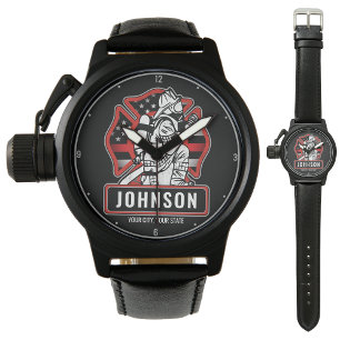 Personalized Firefighter Fire Dept Patriotic Flag Watch
