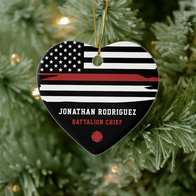 Personalized Firefighter Fire Dept Thin Red Line Ceramic Ornament (Tree)