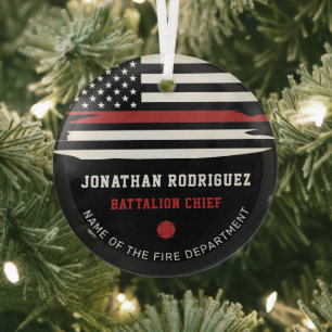 Personalized Firefighter Fire Dept Thin Red Line Glass Ornament
