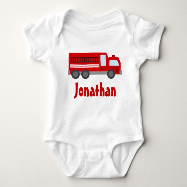 Personalized Firefighter Fire Truck Baby T-shirt Baby Bodysuit (Front)