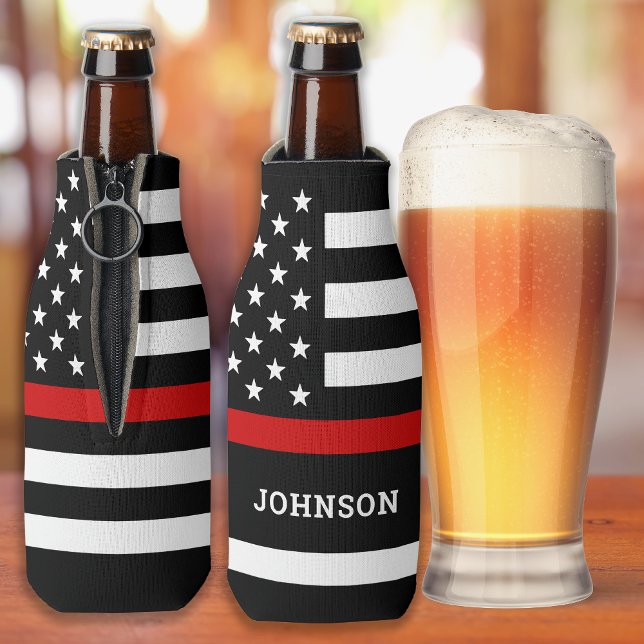 Personalized Firefighter Flag Thin Red Line Bottle Cooler (Creator Uploaded)