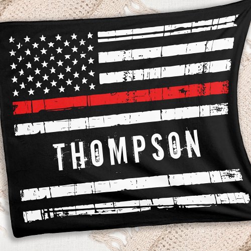 Personalized Firefighter Flag Thin Red Line Fleece Blanket