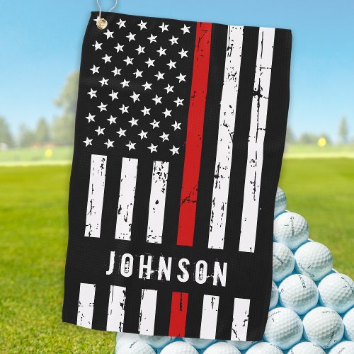 Personalized Firefighter Flag Thin Red Line Golf Towel