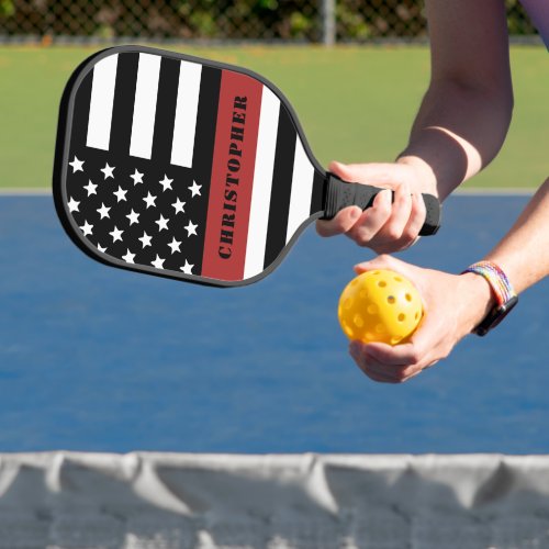 Personalized Firefighter Flag Thin Red Line Pickleball Paddle