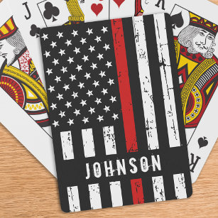 Personalized Firefighter Flag Thin Red Line Playing Cards