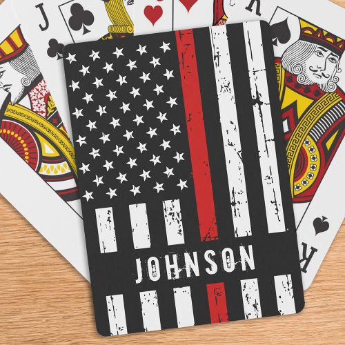 Personalized Firefighter Flag Thin Red Line Poker Cards