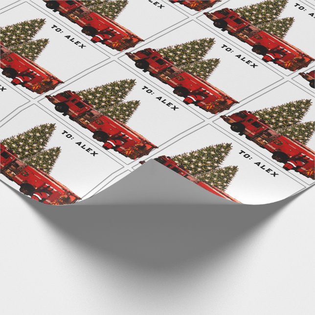 Personalized Firefighter Holiday Gift Wrapping Paper (Corner)