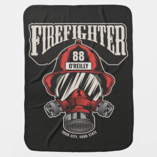 Personalized Firefighter Mask Fire Dept Helmet Baby Blanket