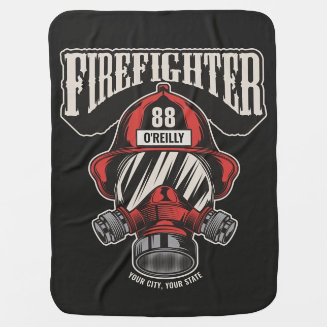Personalized Firefighter Mask Fire Dept Helmet  Baby Blanket (Front)