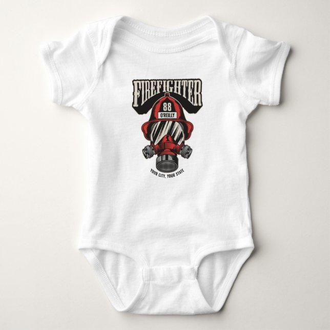 Personalized Firefighter Mask Fire Dept Helmet  Baby Bodysuit (Front)