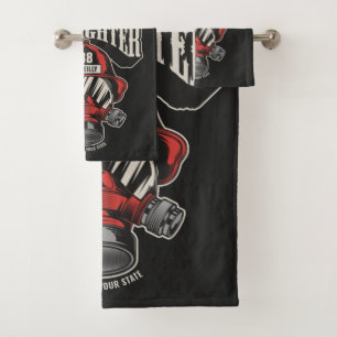 Personalized Firefighter Mask Fire Dept Helmet  Bath Towel Set