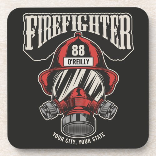 Personalized Firefighter Mask Fire Dept Helmet Beverage Coaster