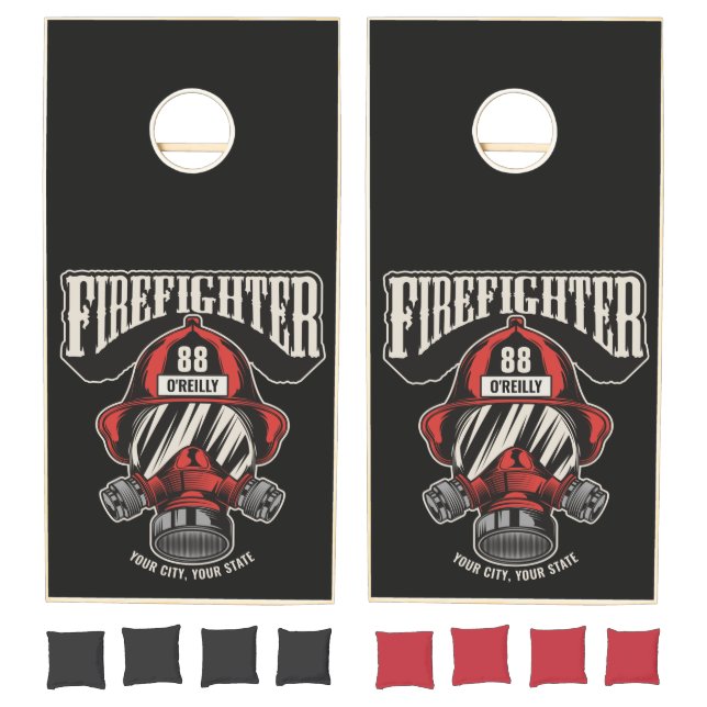 Personalized Firefighter Mask Fire Dept Helmet  Cornhole Set (Set)