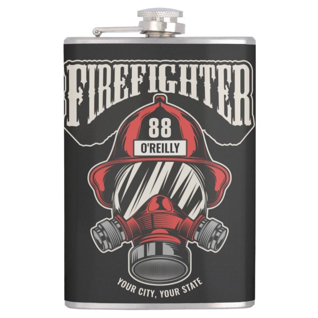 Personalized Firefighter Mask Fire Dept Helmet  Flask (Front)