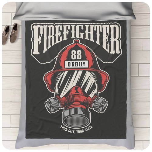 Personalized Firefighter Mask Fire Dept Helmet  Fleece Blanket