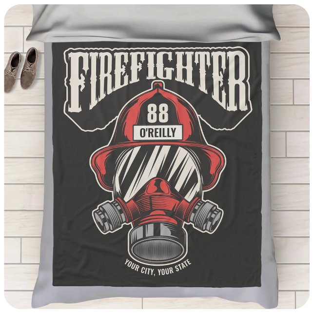 Personalized Firefighter Mask Fire Dept Helmet  Fleece Blanket (Creator Uploaded)