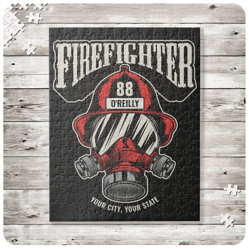 Personalized Firefighter Mask Fire Dept Helmet Jigsaw Puzzle