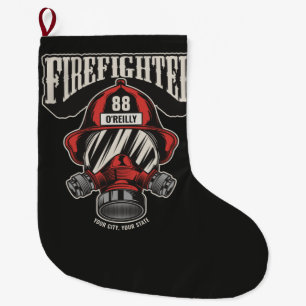 Personalized Firefighter Mask Fire Dept Helmet Large Christmas Stocking