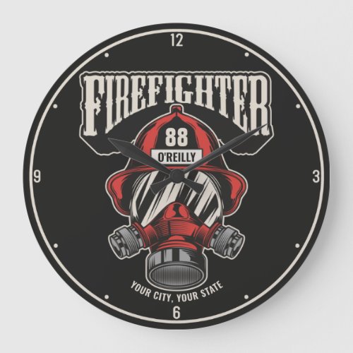 Personalized Firefighter Mask Fire Dept Helmet  Large Clock