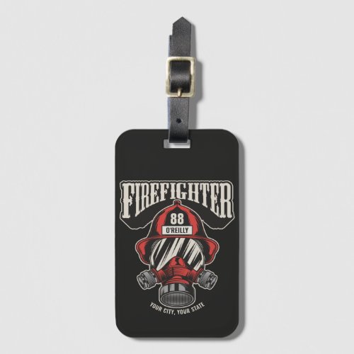 Personalized Firefighter Mask Fire Dept Helmet Luggage Tag