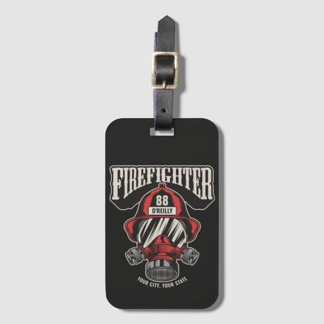 Personalized Firefighter Mask Fire Dept Helmet Luggage Tag (Front Vertical)