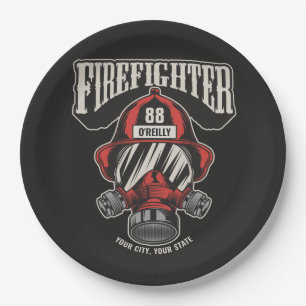 Personalized Firefighter Mask Fire Dept Helmet Paper Plates