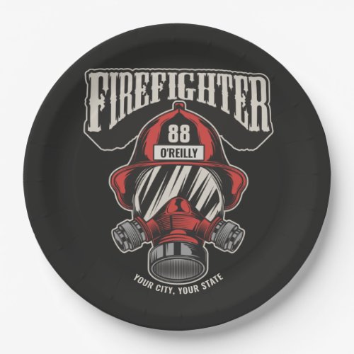 Personalized Firefighter Mask Fire Dept Helmet Paper Plates