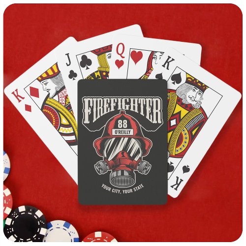 Personalized Firefighter Mask Fire Dept Helmet Playing Cards