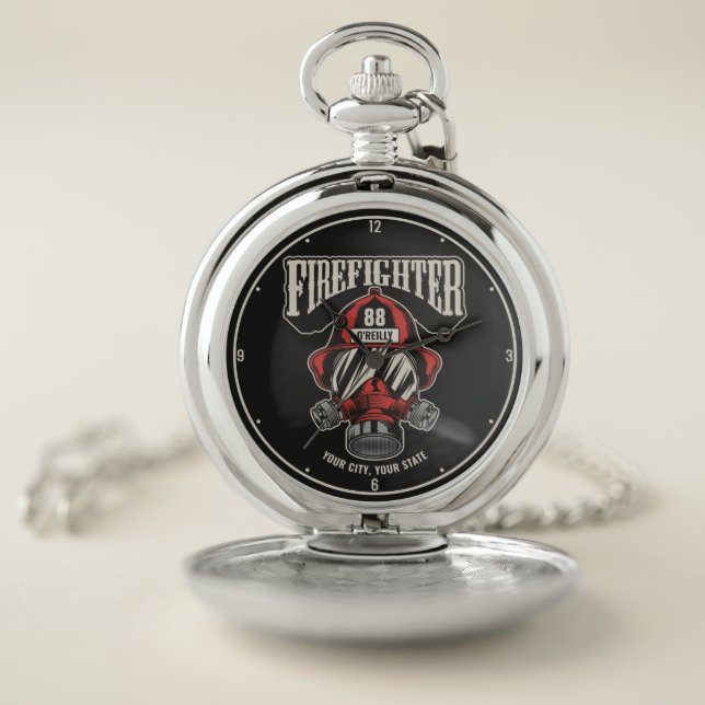 Personalized Firefighter Mask Fire Dept Helmet  Pocket Watch (Inside)