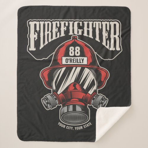 Personalized Firefighter Mask Fire Dept Helmet  Sherpa Blanket