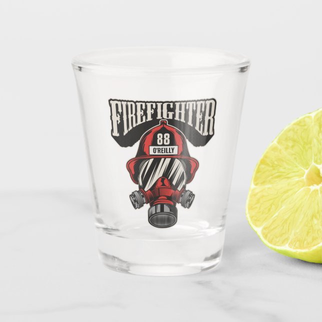 Personalized Firefighter Mask Fire Dept Helmet Shot Glass (Front)
