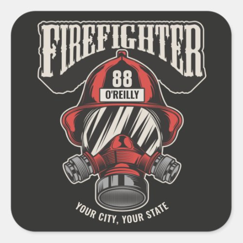 Personalized Firefighter Mask Fire Dept Helmet  Square Sticker